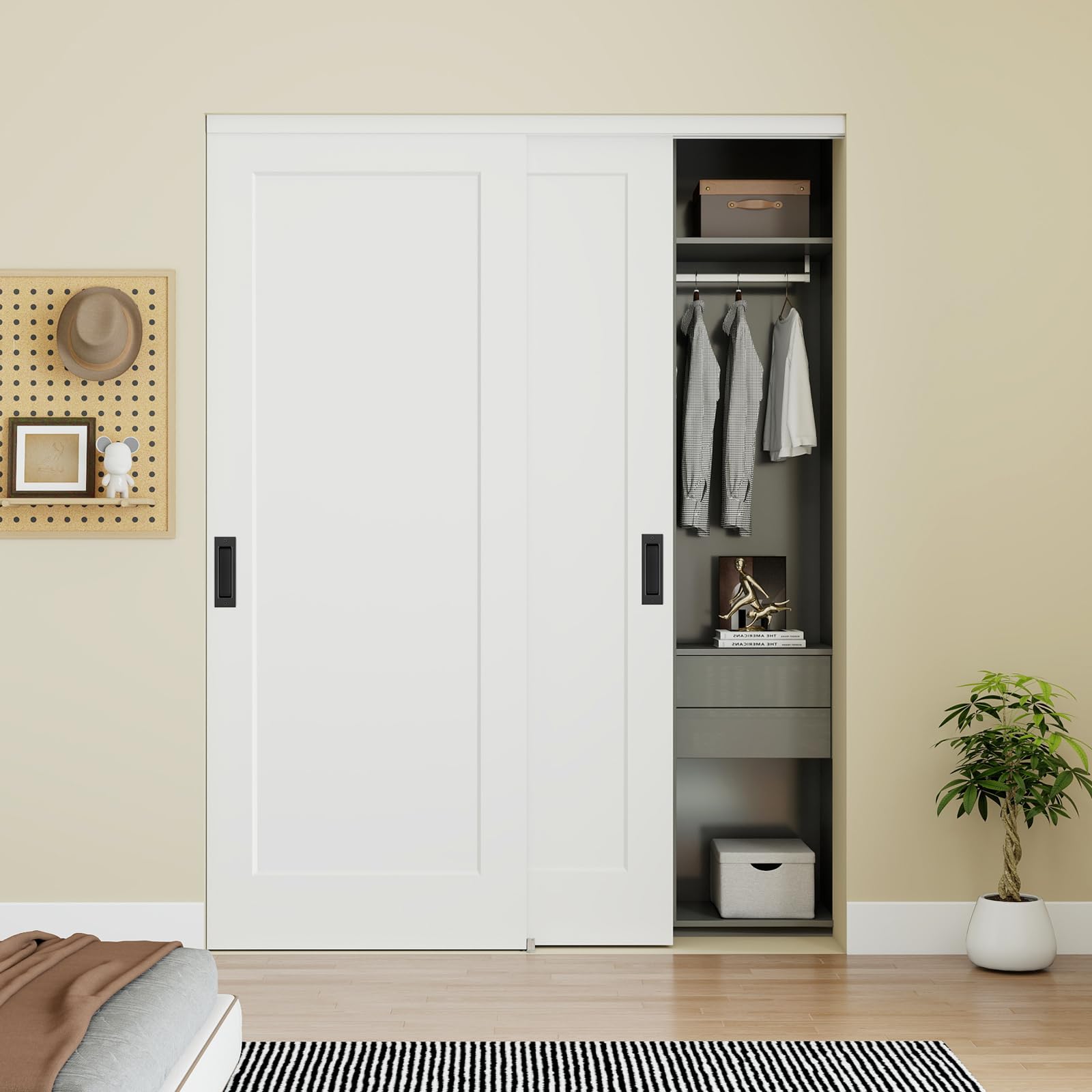 Photo 1 of BARNSMITH 60x80 in Sliding Closet Door, 1-Panel White Primed Bypass Interior Door with Top Track & Floor Guide, Preassembled Door Slab with Paintable Surface, Durable