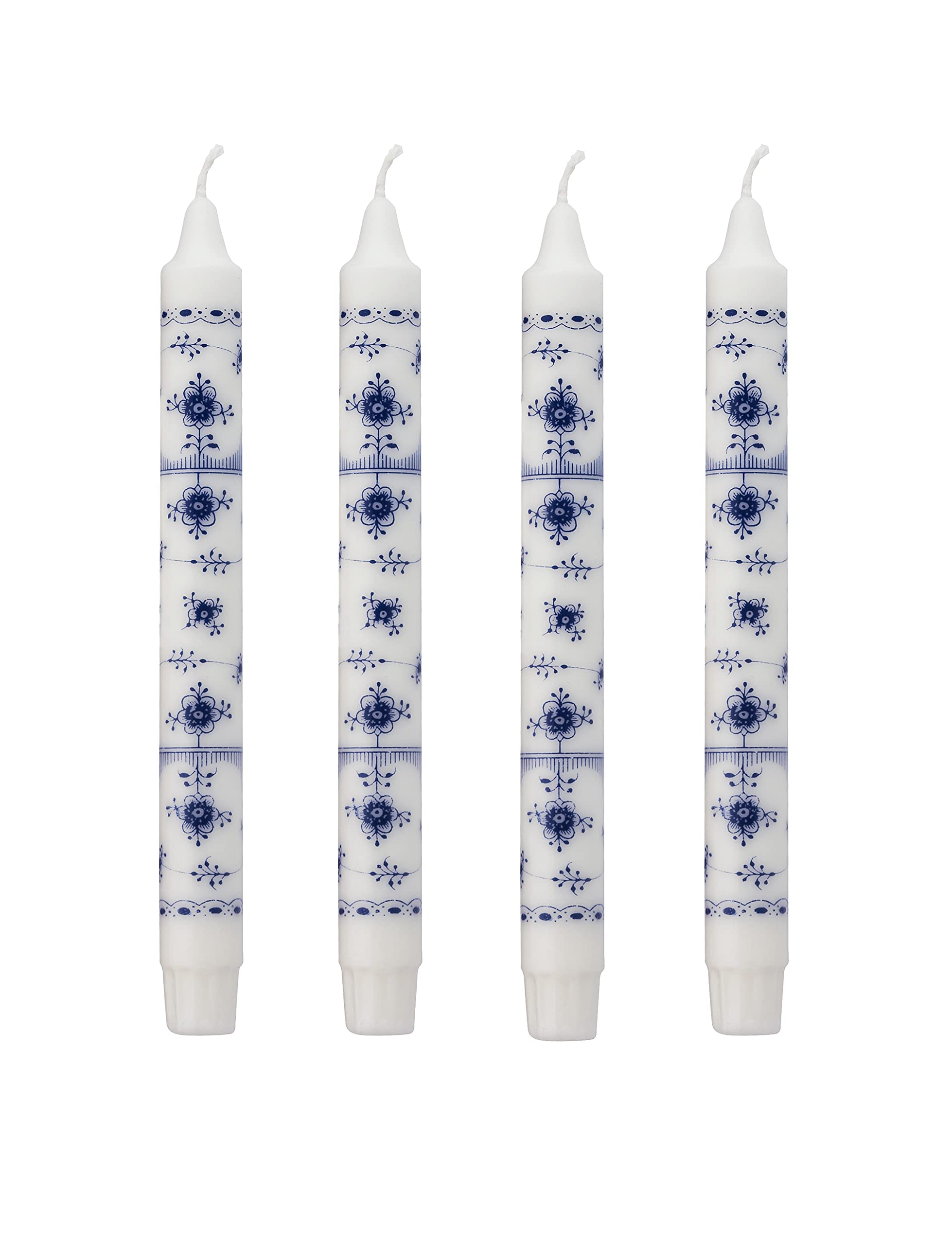 Kunstindustrien® Tapered Candles, Made in Denmark, Royal Danish Design, Dripless & Smokeless Dinner Candles, Candles long burning 12 hours, Unscented Candle Gift Set, 4pcs. 2.3 x 30cm (Blue Fluted)