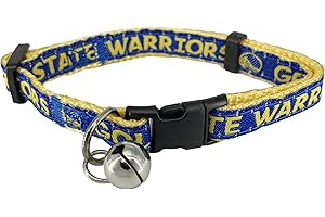 PETS FIRST Old Version- NBA CAT Collar Golden State Warriors Satin Cat Collar Basketball Team Collar for Dogs & Cats. A Shiny & Colorful Cat Collar with Ringing Bell Pendant