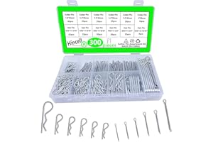 Cotter pins Assortment kit,Hincell 300pcs Zinc Plated Steel Cotter Pin Hair Pin Hitch Pin Clips Fastener Fitting Assortment Kit, Multiple Sizes Hair Pins R Clips Fastener Set for Home or Car