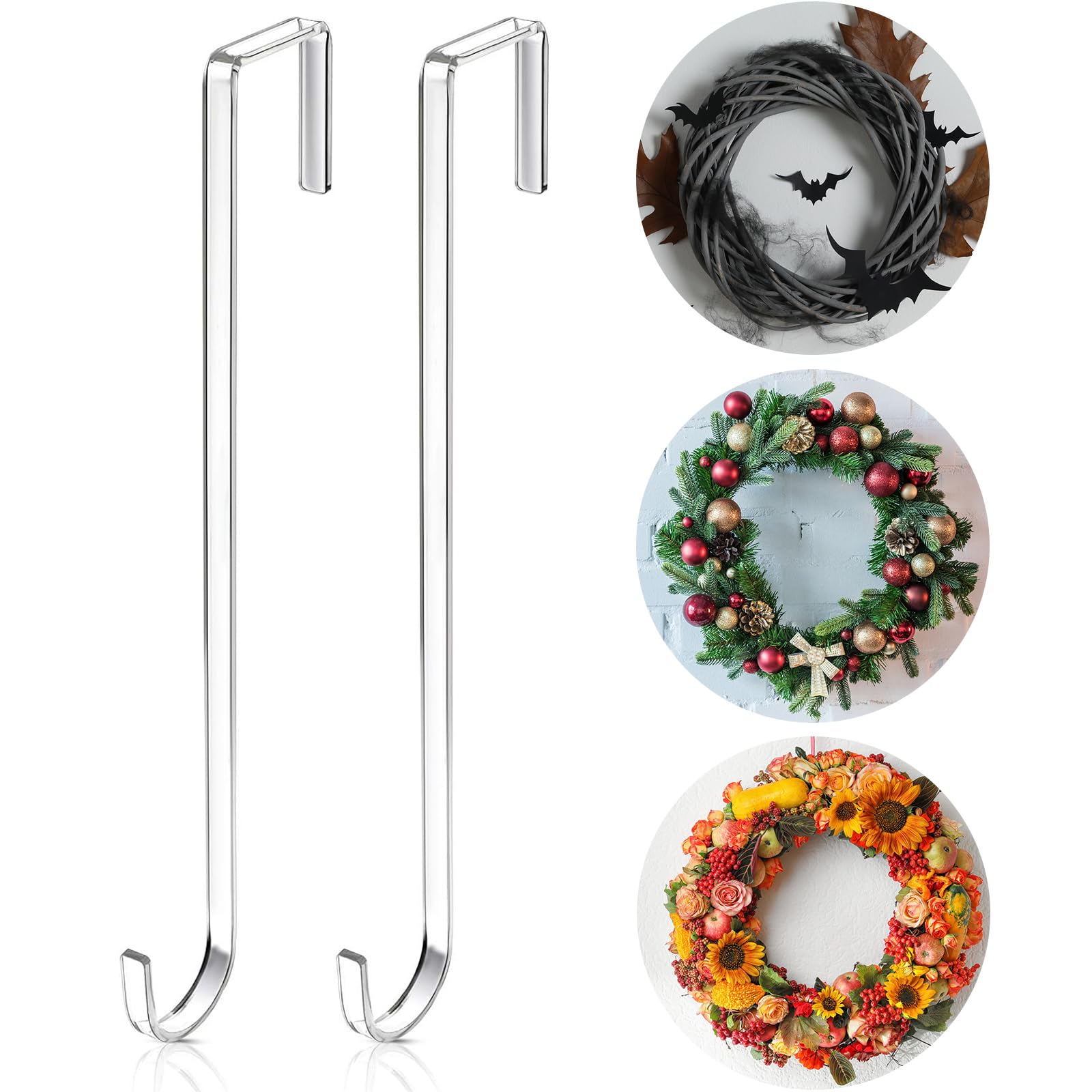 Ripeng 4 Pieces 12 Inch Clear Wreath Door Hanger Plastic White Wreath Hooks for Front Door for Easter, Halloween, Fall Welcome Sign Decorations Indoor Outdoor Home