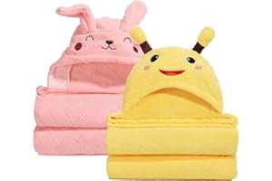 WODHOY Hooded Toddler Bath Towels, 2 Pack Thick Towel for Kids with Animal Hood, Extra Large 50 x 32 inch for Baby 0-6 Years,