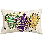 AVOIN colorlife Mardi Gras Fleur de Lis Heart Bead Throw Pillow Cover, 12 x 20 Inch Holiday Party Cushion Case Decoration for Sofa Couch