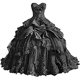 Mauuwy Gothic Black Quinceanera Dresses Puffy Beaded Tiered Sweet 16 Dresses Vintage Victorian's Wedding Dress for Bride