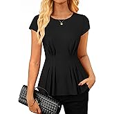 GRACE KARIN Womens Dressy Casual Peplum Tops, 2026 Cap Sleeve Work Blouses, Spring Summer Crew Neck Business Shirts