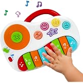Musical Piano Toy for 1-3 Year Old Toddlers, 8-Key Rainbow Keyboard with DJ Turntable Scratchpad, 5 Light-Up Animal Buttons, Demo Songs, Volume Control and Carry Handle, Boys Girls Gift
