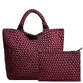 JINMANXUE Woven Hobo Bag For Women Neoprene Tote Bag Large Capacity Handbag Patchwork Handmade Casual Shoulder Bags