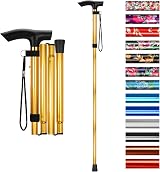 SupreGear Walking Stick Adjustable Folding Cane Gold Lightweight 4-Section