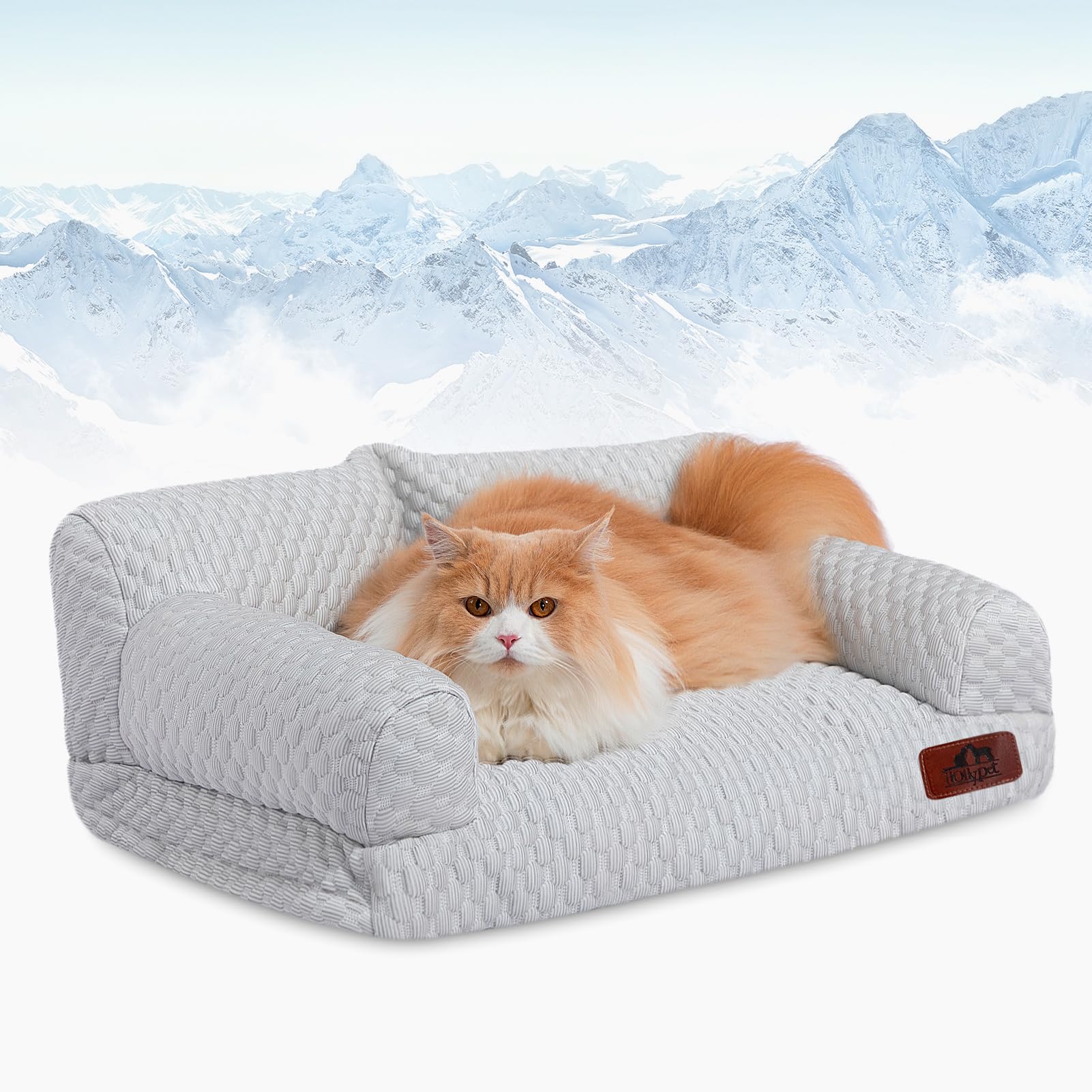 Photo 1 of Hollypet Cooling Dog Cat Pet Couch Soft Calming Sofa Bed for Medium Small Cats and Dogs, Gray, 24"x 18"x10"