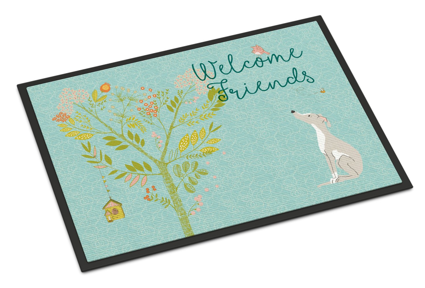 Caroline's Treasures BB7636MAT Welcome Friends Italian Greyhound Doormat 18x27 Front Door Mat Indoor Outdoor Rugs for Entryway, Non Slip Washable Low Pile, 18H X 27W