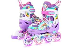 Unicorn Rainbow Inline Skates for Girls Teens Womans,4-Pejiijar Roller Skates for Girls Ages 6-8-12 w/Luminous Wheels,Kids Adjustable Roller Shoes for Birthday Xmas Gifts