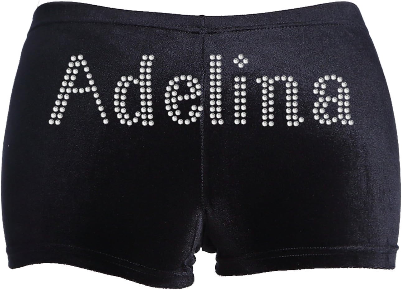 CrystalsRus BLACK PERSONALISED GYMNASTICS LEOTARD DANCE SHORTS In Stretch velvet(K) By Varsany