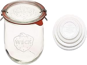 Weck Tulip Jars - Sour Dough Starter Jars - Large Glass Jars for Sourdough - Starter Jar with Glass Lid - Tulip Jar with Wide Mouth - Weck Jars 1 Liter Includes (Keep Fresh Cover)