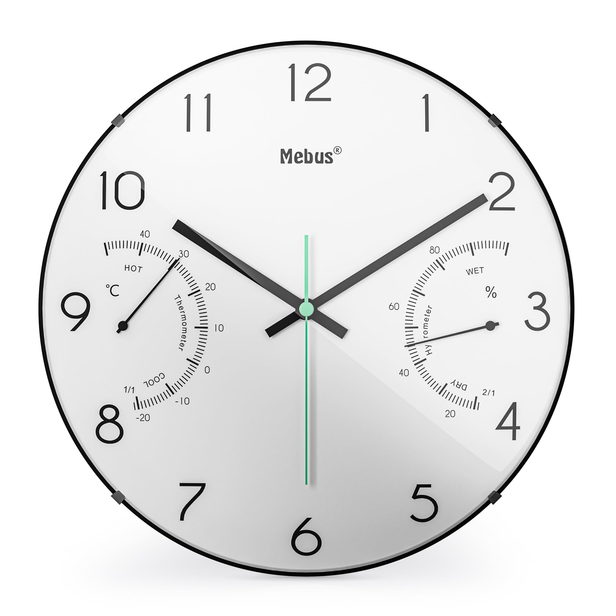 Mebus Quartz Wall Clock with Thermometer and Hygrometer, Colour: White, Model: 16106, 30 cm — image 1