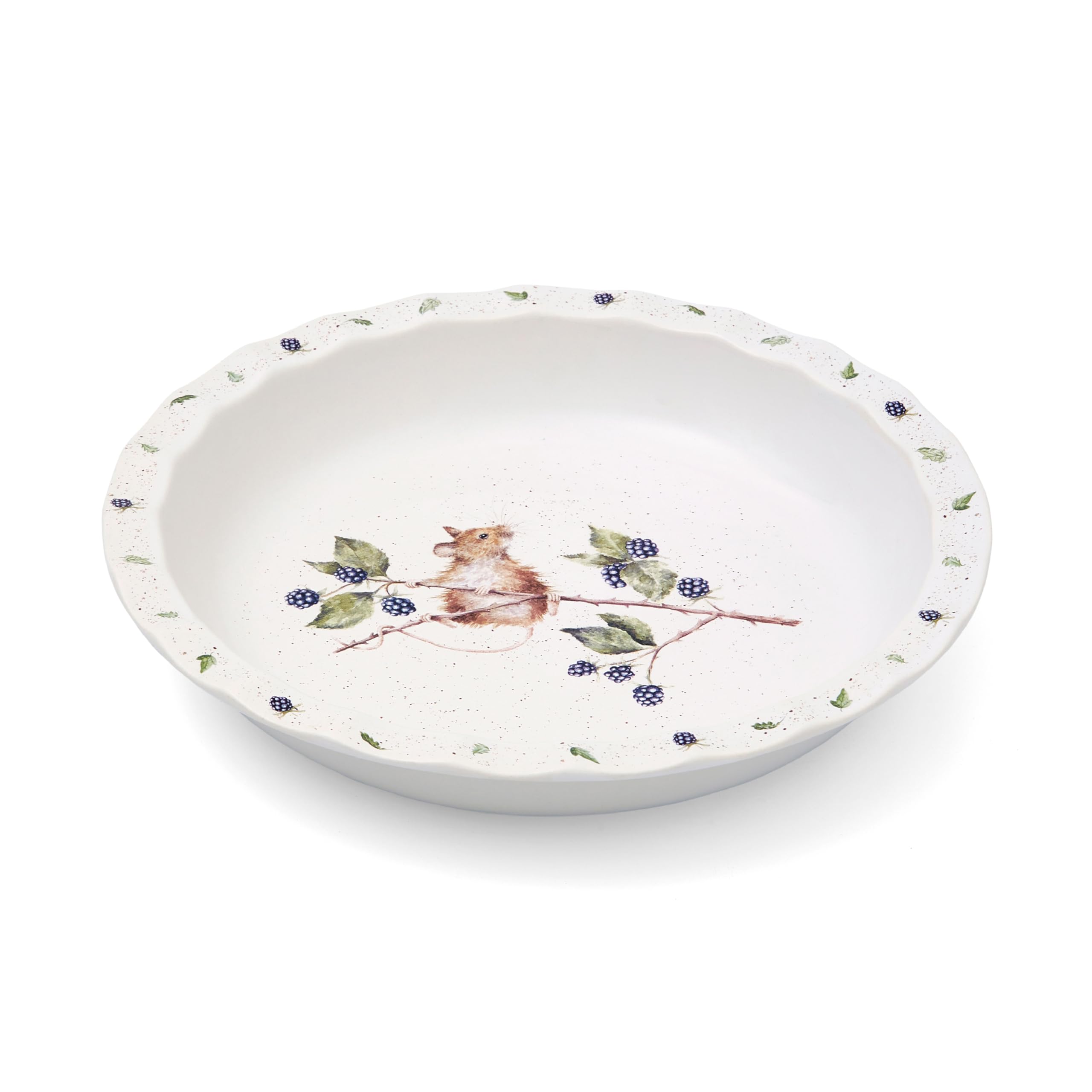 Royal Worcester x Wrendale Designs Pie Dish - Stoneware White Dish Featuring a Mouse on a Branch of Berries Design by Artist Hannah Dale, Suitable for Serving Pies, Tarts, Desserts, 27.5 x 4.5cm