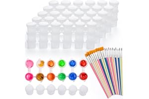 YGAOHF 60 Pcs Paint Containers with Lids, Empty Paint Pots with Lids & 20 Pcs Paint Brushes, 0.3oz Small Paint Pods Cup Pots, Arts Crafts Supplies for Kids Classrooms Schools Art and Crafts Painting
