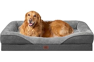EHEYCIGA Memory Foam XL Dog Bed for XLarge Sized, Extra Large Orthopedic Dog Sofa with Sides and Waterproof Liner, Washable Bolster Pet Bed Couch with Removable Cover, 42x30x7.5 Inch, Grey