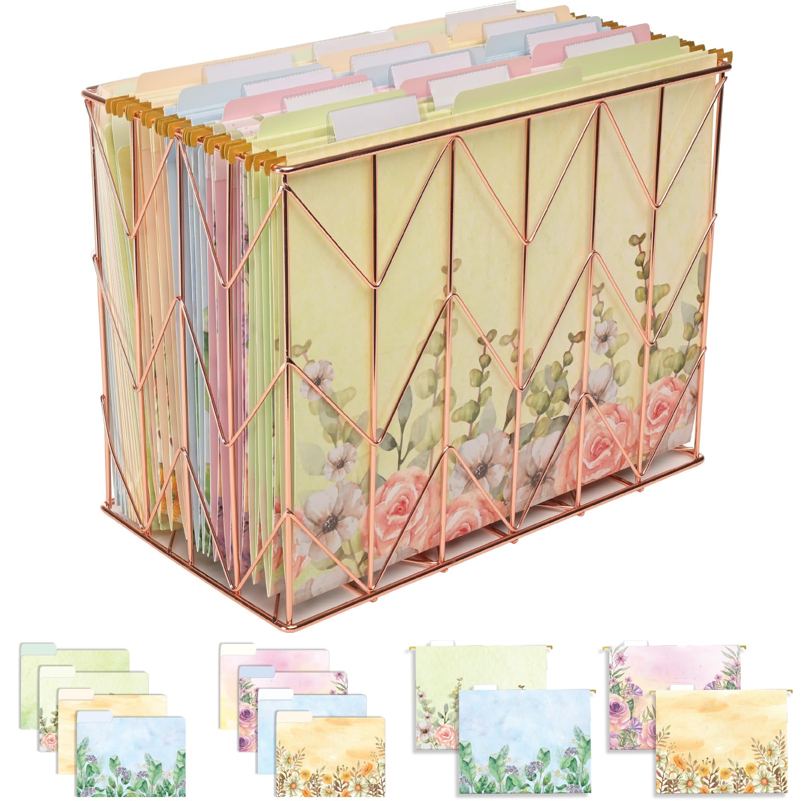 Photo 1 of Global Printed Products Deluxe Designer Hanging File Folder Kit, Includes Metal Hanging Basket, 12 Hanging Folders, 24 File Folders, 1/3 Cut Tab, Assorted Positions, Letter Size (Watercolor Floral)