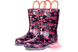GAWBAW Toddler Rain Boots Kids With Glitter Light up Rain Boots With Easy-on Handles Waterproof For Boys and Girls