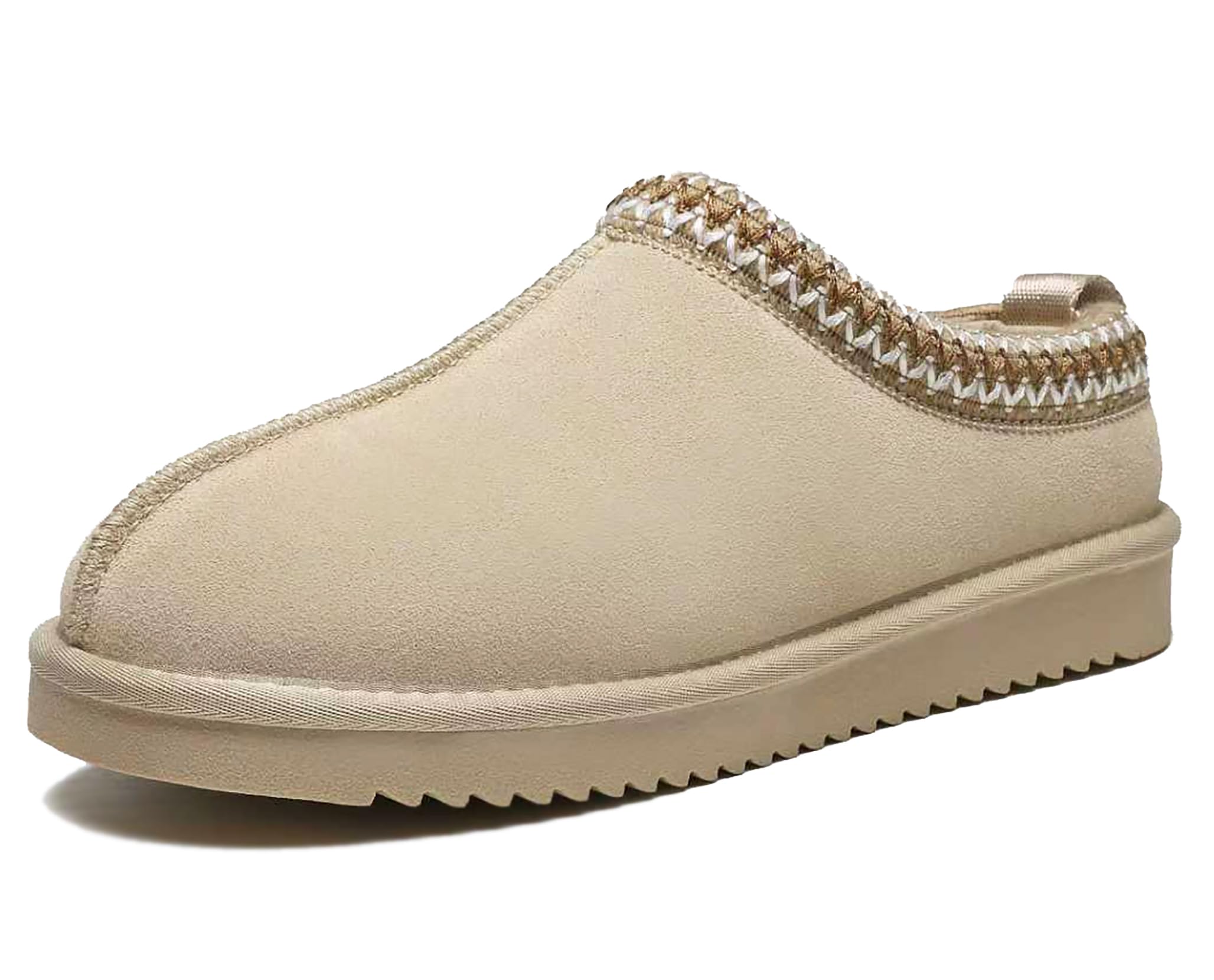 Meik Mangni Women's Slippers Genuine Suede Platform Mini Boots Mens Faux Fur Warm Lining Winter Mules Cozy Warm House Shoes Indoor and Outdoor,Beige 13 US Image