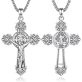 EUDORA 925 Sterling Silver St Benedict/St Michael/St Christopher/Archangel Raphael Gabriel Metatron/Virgin Mary/St Joseph/St Anthony Crucifix Pendant Bible Verse Prayer Necklace Jewelry for Men Women