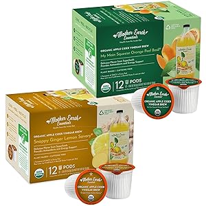 Mother Earth Essentials Superfood Tea GINGER LEMON & ORANGE BASIL infused with Organic Apple Cider Vinegar with The Mother. Get your daily dose with organic fruit & herbs. (12 Tea Pods of each flavor)