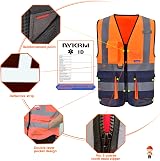 AYKRM Orange Navy Hi Vis Vest with Pockets Zipper Front High Visibility view 2