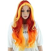 Topcosplay Womens Wigs Long Wave Devil Fire Wig Ombre Colorful Wigs Halloween Costume Cosplay Party Wig Red Orange Yellow(1728)