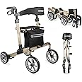 koosom 10" Front Wheels Rollator Walkers for Seniors Adjustable Height, Rollator Walker with Seat and Brakes Fold Up Heavy Duty Mobility Walking Aid for Adult Elderly, Gold, L