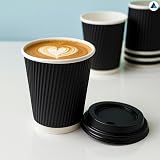 Nationwide Paper 8oz Triple Wall Ripple Cups with Lids Black 50 Pack view 3