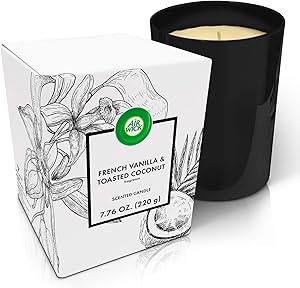 Air Wick Scented Candles, French Vanilla and Toasted Coconut Fragrance, 40 Hours Long-Lasting Burn, Luxury Dark Glass for Home Décor, Gift idea, Premium Crafted Candle Jar, 7.76oz