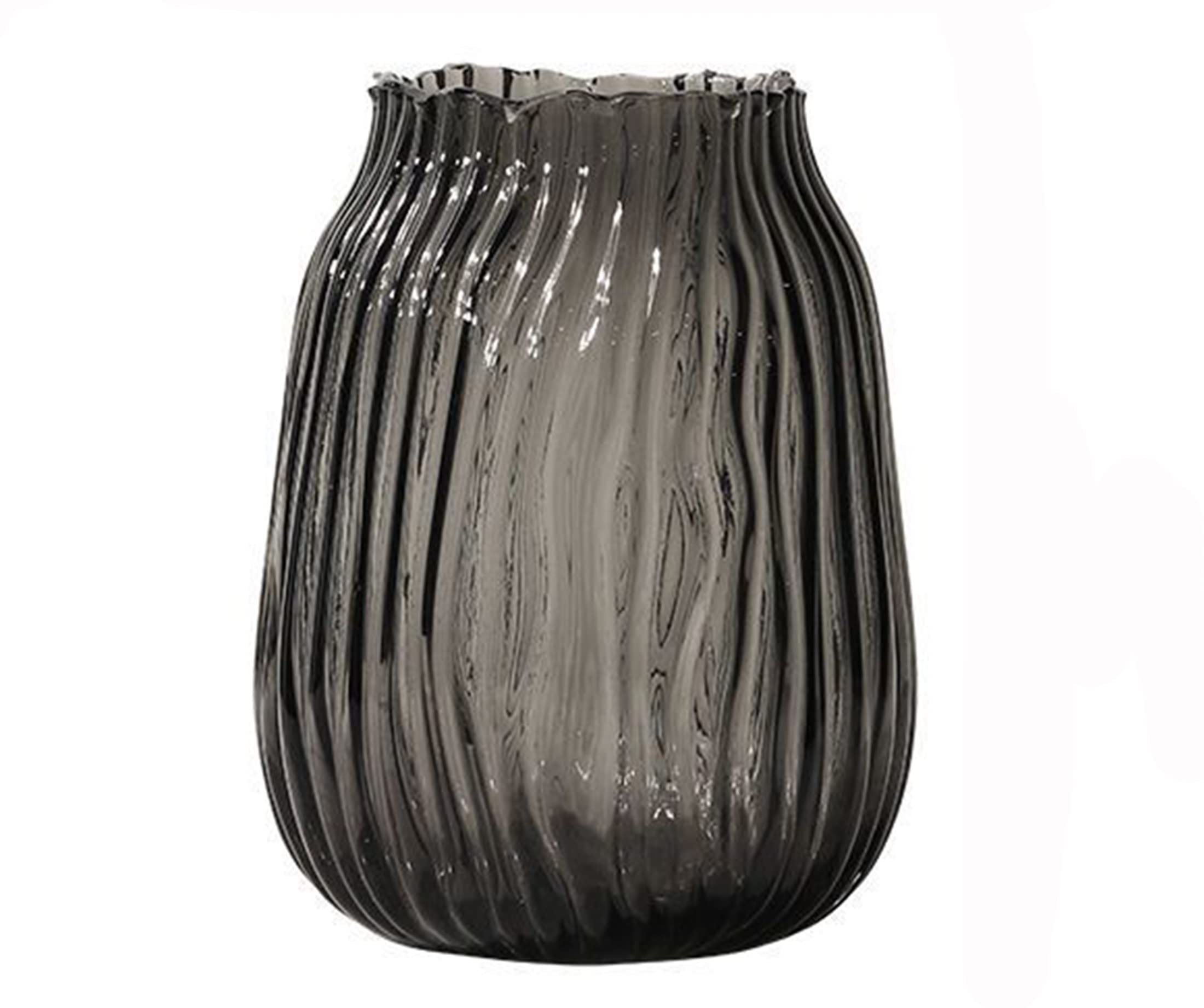 Black Grey Glass Vase for Flowers,Dark Grey Bud Tall Glass Vases,H-21cm Simple Striped Design for Home Floor Decor,Farmhouse Decor, Centerpiece Coffee Table Decorations(smoke grey 21cm)