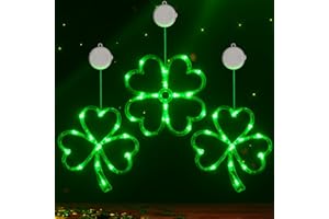 Herzila St Patricks Day Decorations, 3 Pack Shamrock Window Decoration Lights, LED St Patricks Day Lights with Timer for Home Party Windows Decor