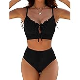 BMJL High Waisted Bikini Sets for Women Textured Tummy Control Swimsuits Two Piece Cutout Beach Swim Bathing Suits