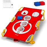 SPORT BEATS Metal Cornhole Game Set - 5-Hole Arcade Toss Game | Folding Steel Frame, Dry-Erase Scoreboard &amp; 8 Canvas Bags (3x2' or 4x2'), Outdoor Backyard Tailgate Lawn Game