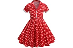 Girls Vintage Polka Dot Dress for Kids 50s Audrey Hepburn Swing Dresses Toddler 1950s Tea Party Outfits Tween Cute Clothes