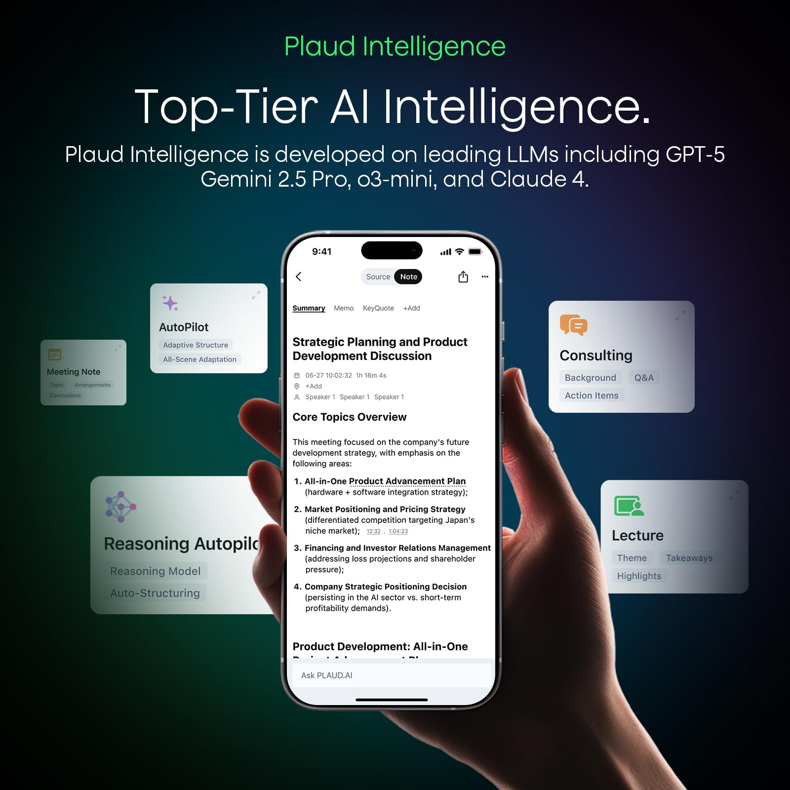 Plaud NotePin Voice Recorder, AI Voice Recorder, App Control, AI Notetaker, AI Transcribe & Summarize, Support 112 Languages, 64GB Memory, Audio Recorder for Lectures, Meetings, Cosmic Gray