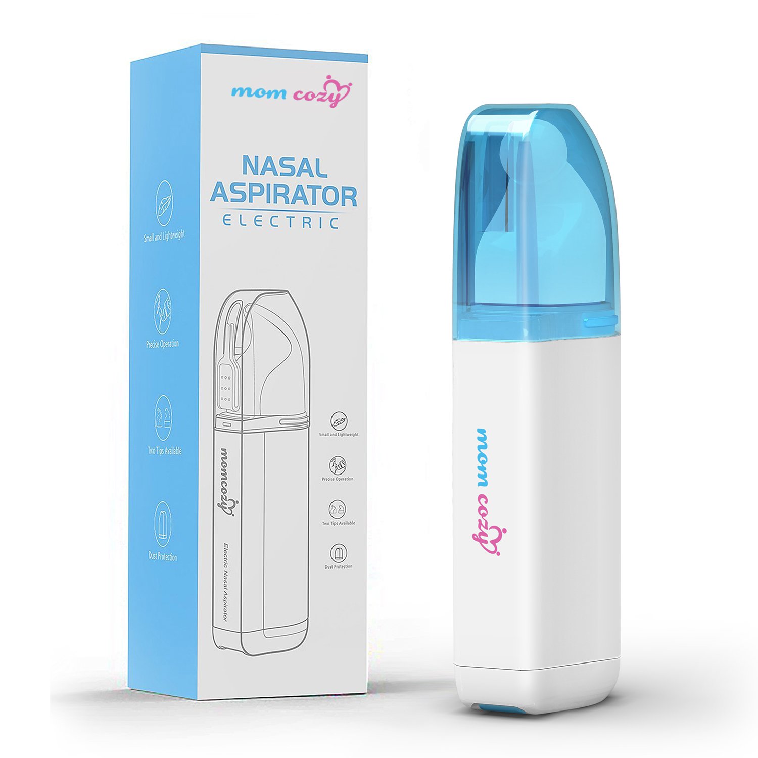 Momcozy Baby Electric Nasal Aspirator - Safe, Fast, Hygienic Snot Sucker for Newborns and Toddlers - Battery Operated Nose Cleaner with 2 Sizes of Nose Tips