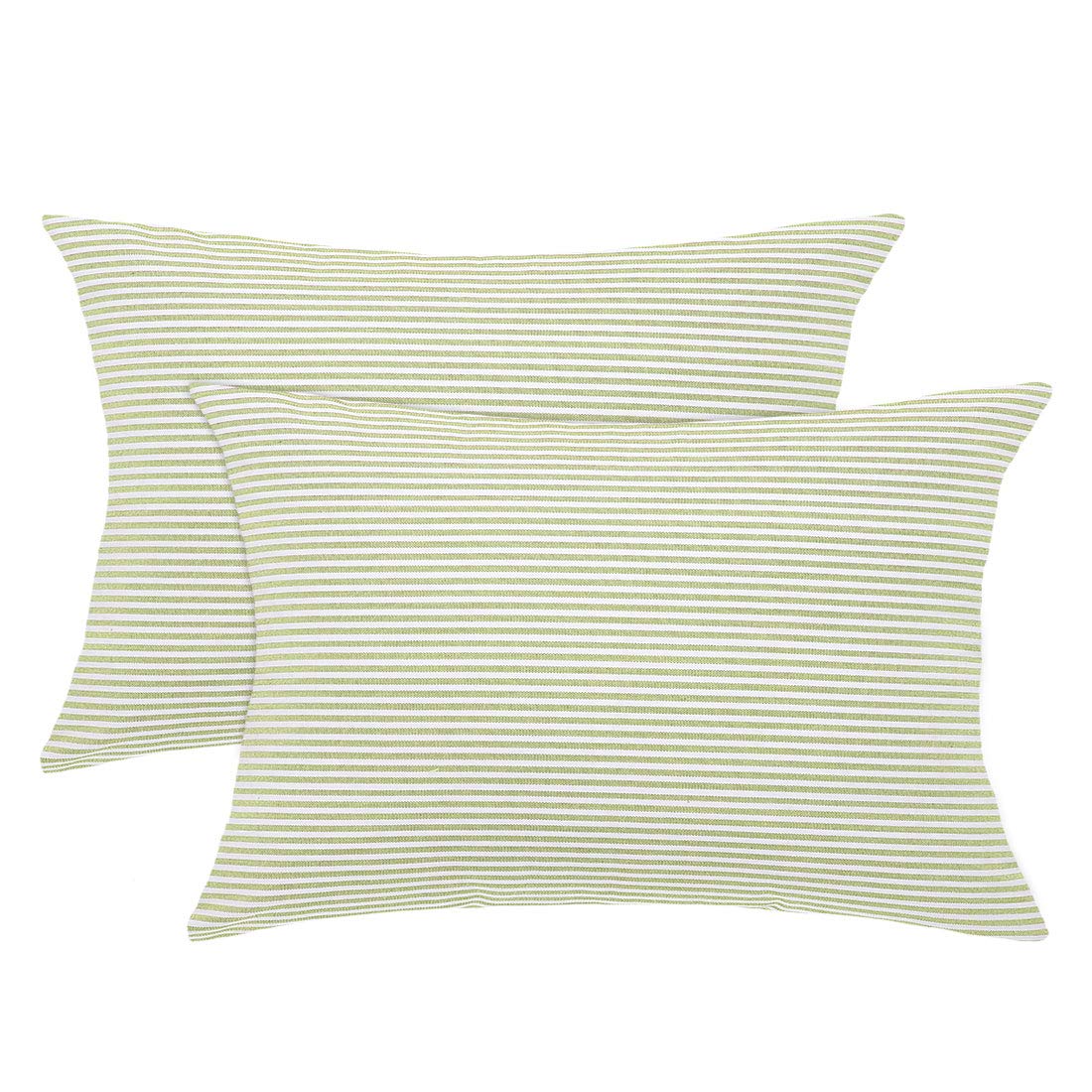 sourcing map Woven Striped Throw Pillow Covers Set of 2, Decorative Square Farmhouse Cushion Covers for Sofa Bedroom Car Chair 12 x 20 Inch, Green & White