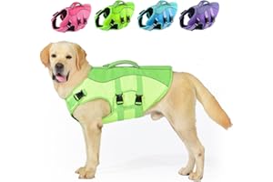 PETDSH Dog Life Jacket Large, Reflective Dog Life Vest for Swimming Boating, Dog Swim Vest with Superior Buoyancy & Rescue Handle, Adjustable Dog lifejacket for Large Dogs (Green,XL)
