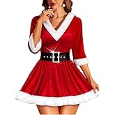 RSLOVE Christmas Lingerie for Women Sexy Santa Babydoll Chemise Mrs Claus Costume with Belt