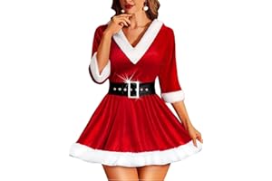 RSLOVE Christmas Lingerie for Women Sexy Santa Babydoll Chemise Mrs Claus Costume with Belt