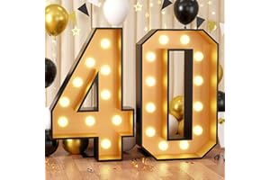 BIAPIAN 4FT Marquee Light Up Numbers 40,Black Gold Giant Marquee Mosaic Numbers Frame Marquee Numbers for 40th Birthday Decorations, Birthday Party,Mosaic Number 40,DIY Frame Pre-Cut Foam Board Kit