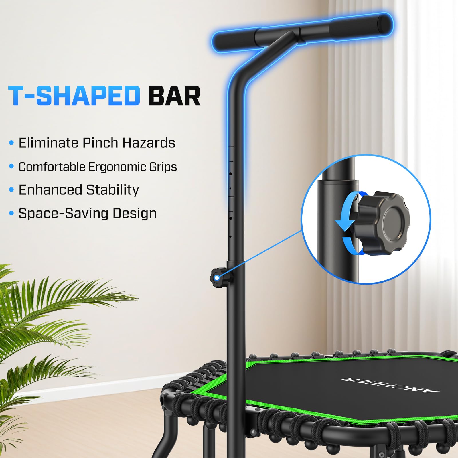 ANCHEER Trampoline, 50'' Rebounder Trampoline for Adult with Bar, Indoor Outdoor Mini Trampoline, 550LBS Fitness Trampoline with Bungee, Jumping Cardio Equipment, Exercise Trampoline at Home Gym