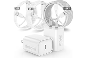 DELONI New i Phone 16 15 Chargers Fast Charging, 2Pack 20W USB C Wall Charger for iPhone 16 Pro Max with 3Pack [10FT+6FT+3FT] USB C to C Cable Compaitble with iPhone 17/16 Plus/15 Pro Max/Air iPad Pro