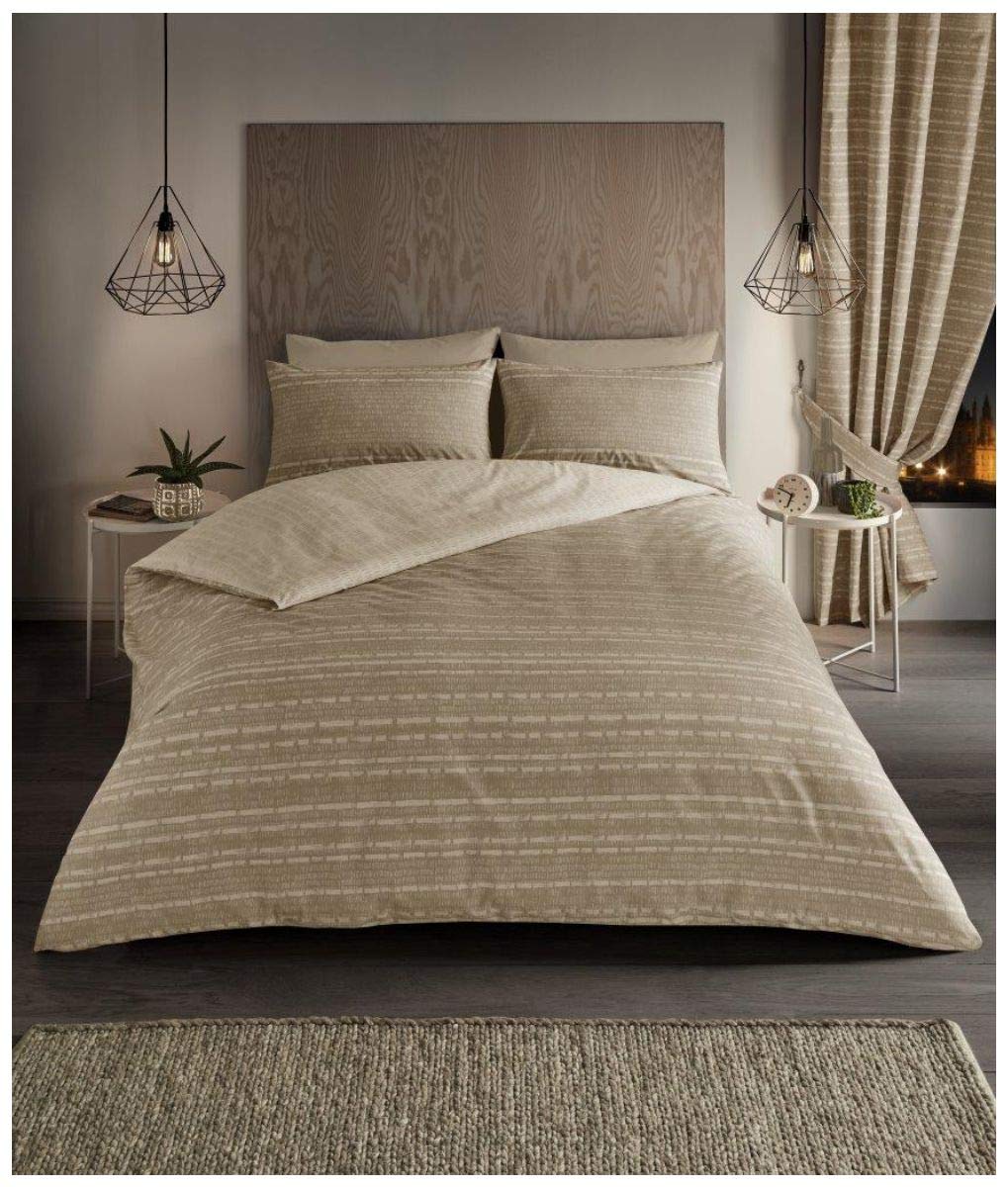 GC GAVENO CAVAILIA Premium Seb Stripe Duvet Cover, Reversible Quilt Bedding Set, Luxury Quality, Natural, Kingsize, Polycotton, King