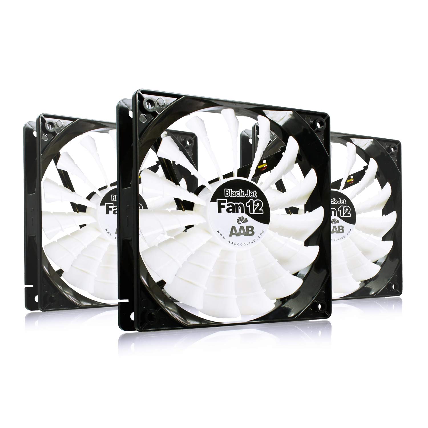 AABCOOLING Black Jet Fan 12 - Efficient 120mm Fan, High Airflow, Silent Case Fan, White Blades, 12V, Processor Cooler, Intake Fan - Value Pack 3 Pieces, 20,9 dB(A), 100 CFM, 1600 RPM