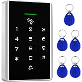 Door Access Control Keypad, 125KHz Proximity ID Card Access Control System, Support 1000 Users Door Access Control, Stand-Alone Keypad + 5PCS Keychains for Entry Access Controller Gate Opener