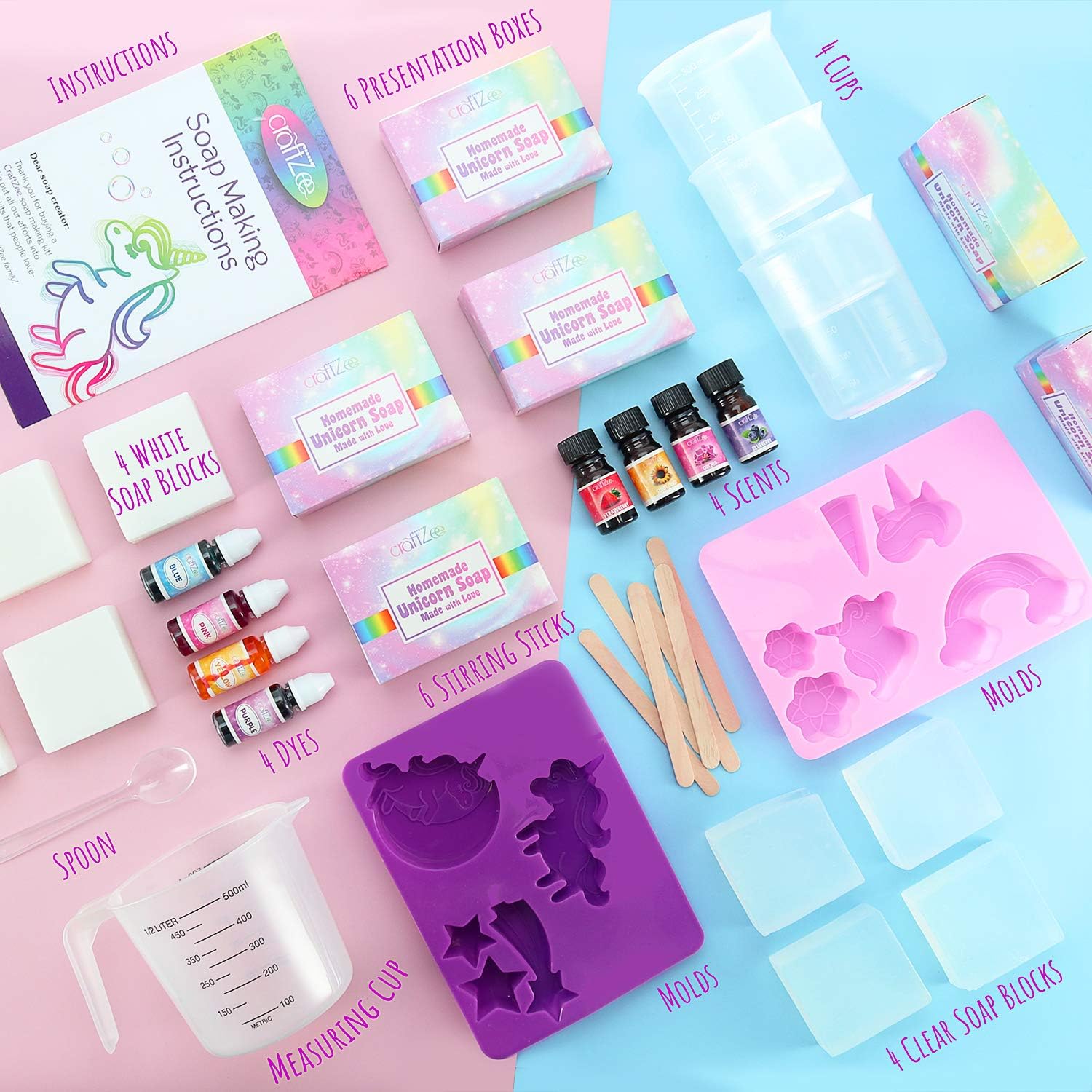 CraftZee Soap Making Kit| Make Your Own Soap| Unicorn Soap Kit for Kids| All Soap Supplies and Accessories Included. Great Beginners Soap Kit for Kids and Adults.