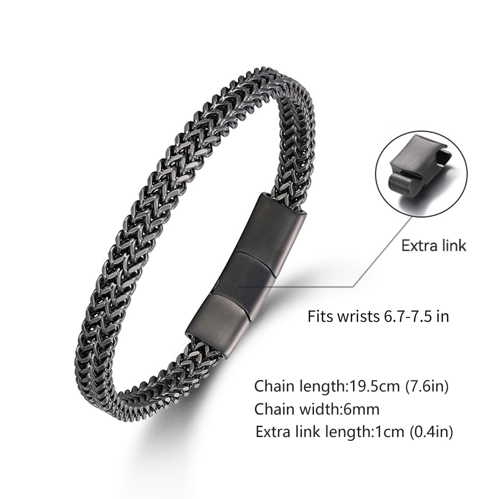 LUCKY2+7 Bracelets for Men-Stainless Steel Magnetic Clasp Franco Chain Mens Bracelet